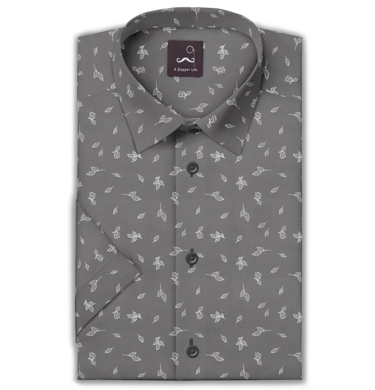 Pure Cotton - Short Sleeve - Brownish Gray with Leaves sold by Airthreads