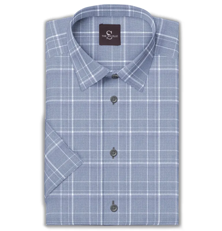 Wrinkle-free Greyish Blue Checks - Short Sleeve sold by Airthreads