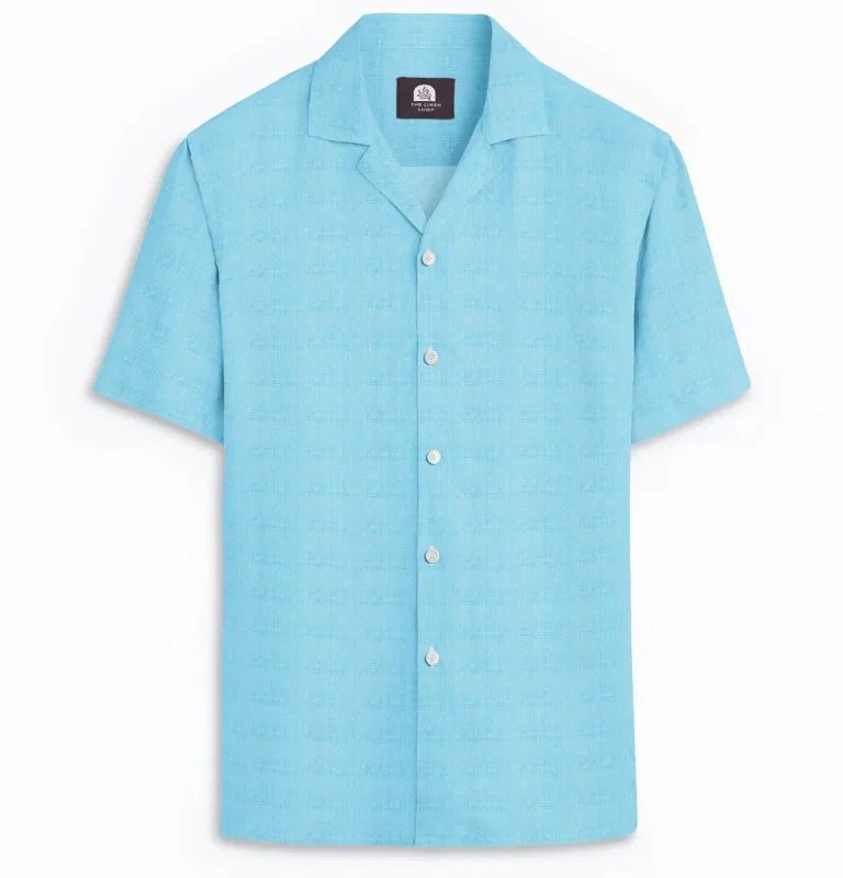 Camp Collar Linen Shirt in Aqua sold by Airthreads