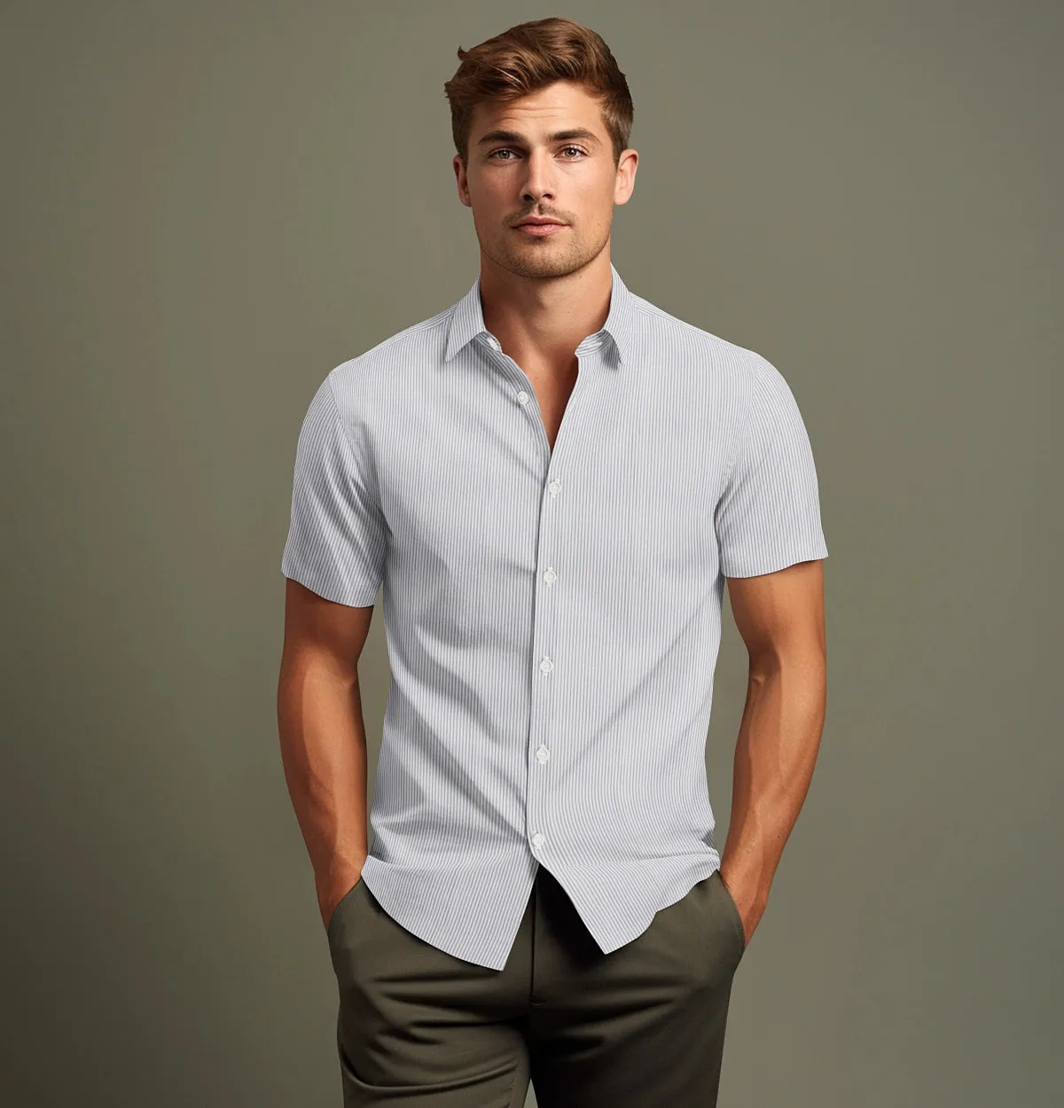 Pure Cotton - Short Sleeve - Gray Stripes sold by Airthreads product image thumbnail 4