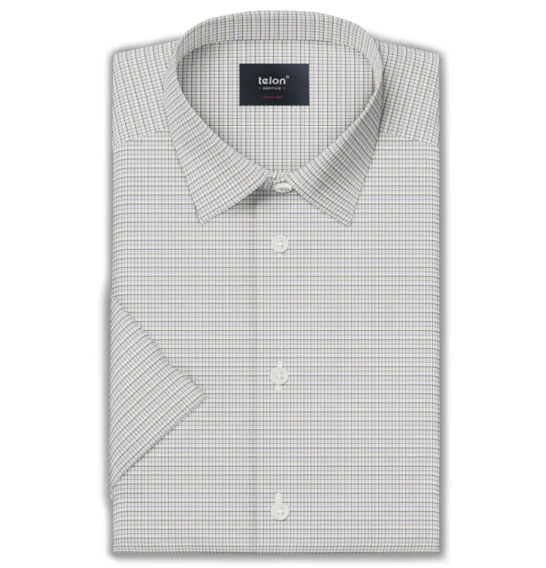 Luxury Pure Cotton - Short Sleeve - Cream and Navy Grid sold by Airthreads