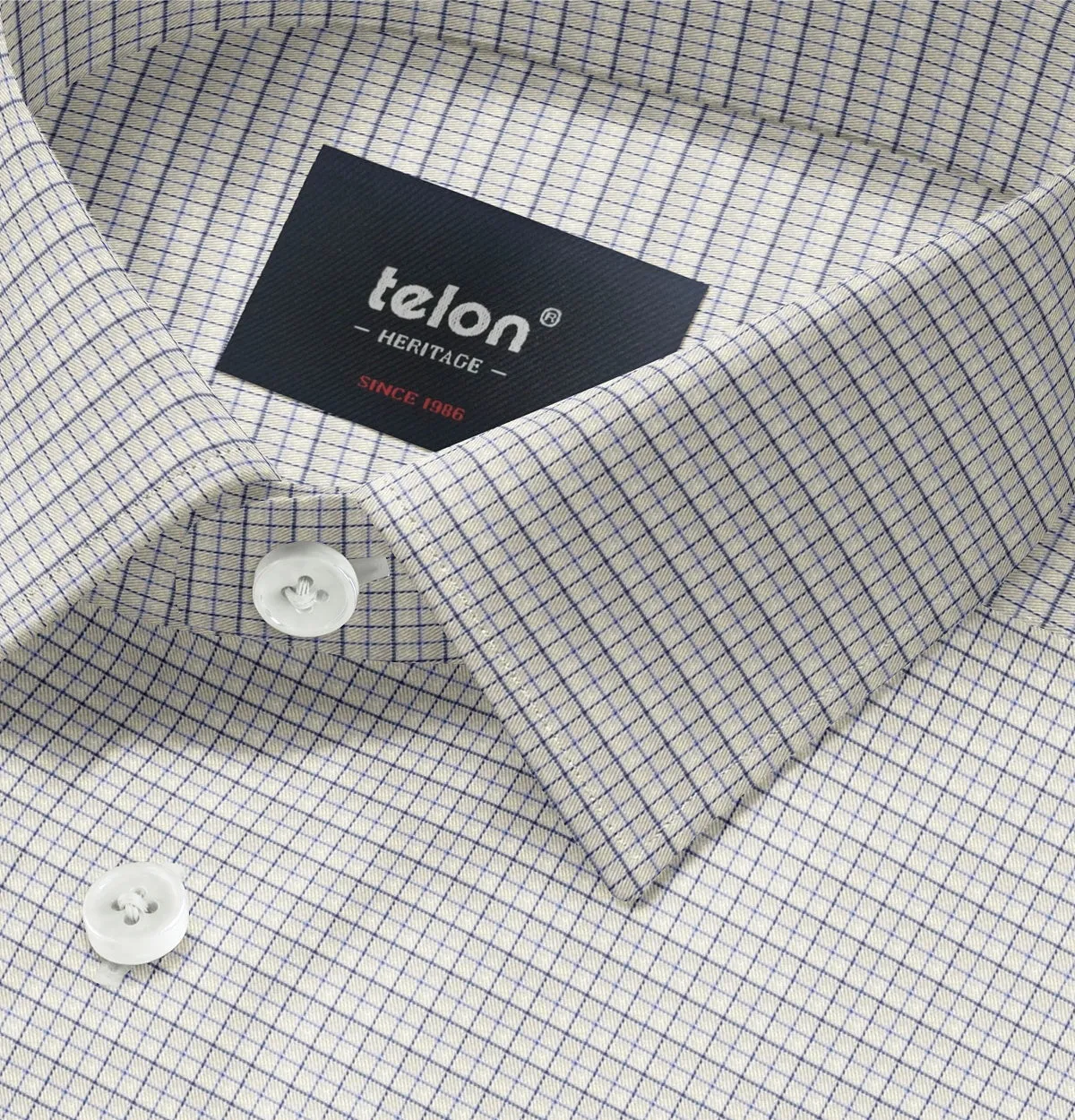 Luxury Pure Cotton - Long Sleeve - Cream and Navy Grid sold by Airthreads product image thumbnail 2