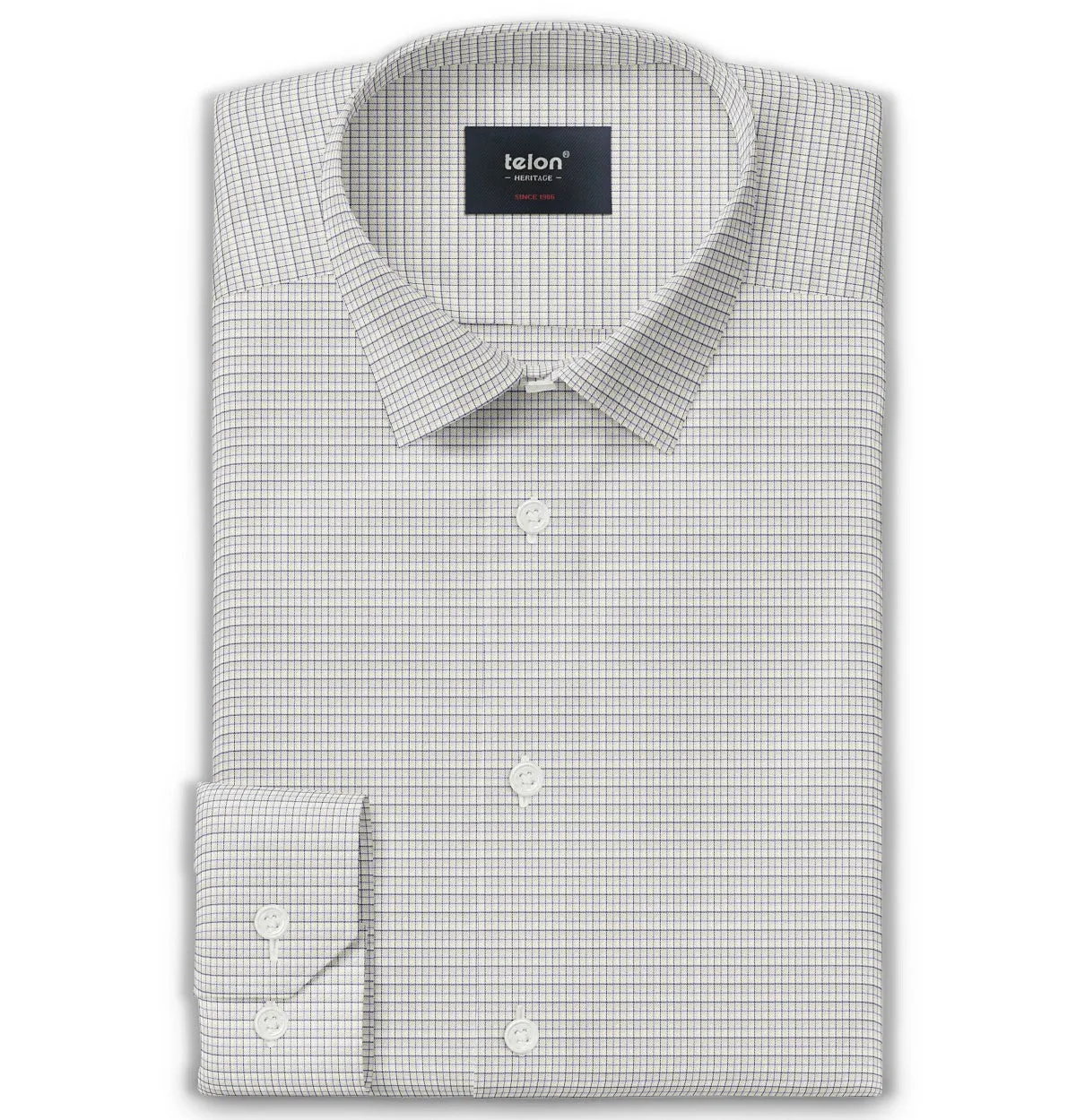 Luxury Pure Cotton - Long Sleeve - Cream and Navy Grid sold by Airthreads