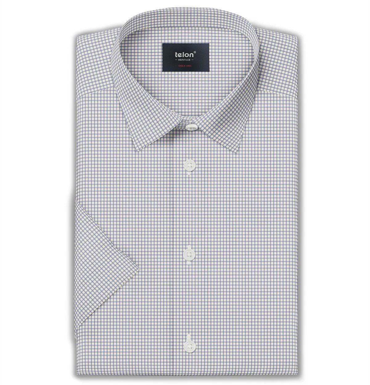 Luxury Pure Cotton - Short Sleeve - Cream and Navy Windowpane sold by Airthreads