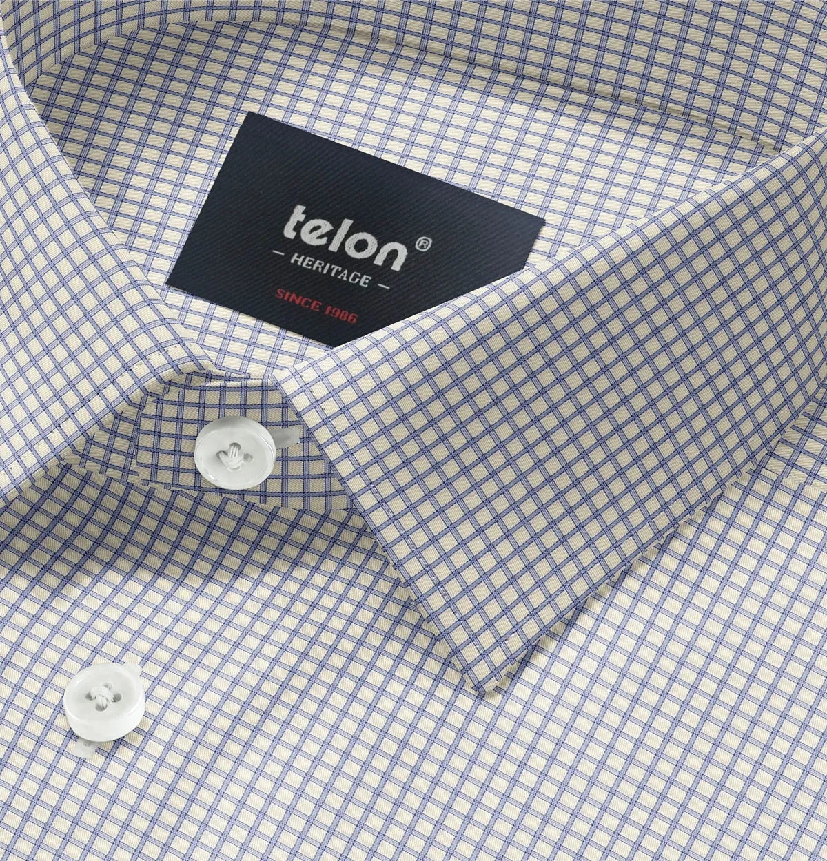 Luxury Pure Cotton - Short Sleeve - Cream and Navy Windowpane sold by Airthreads product image thumbnail 2