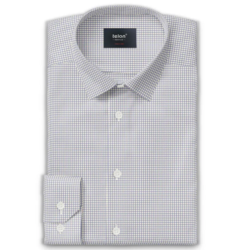 Luxury Pure Cotton - Long Sleeve - Cream and Navy Windowpane made by Airthreads