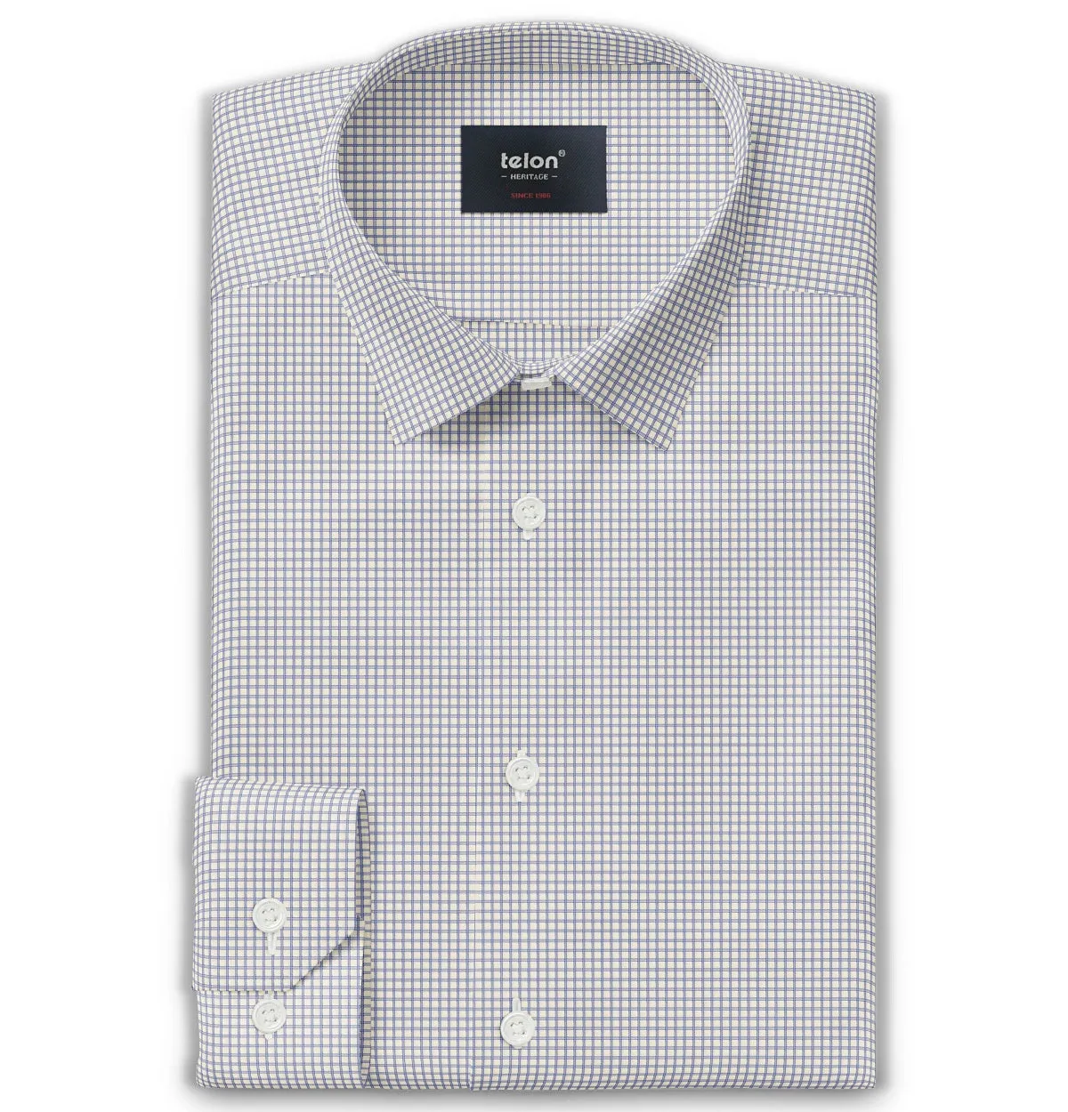 Luxury Pure Cotton - Long Sleeve - Cream and Navy Windowpane sold by Airthreads