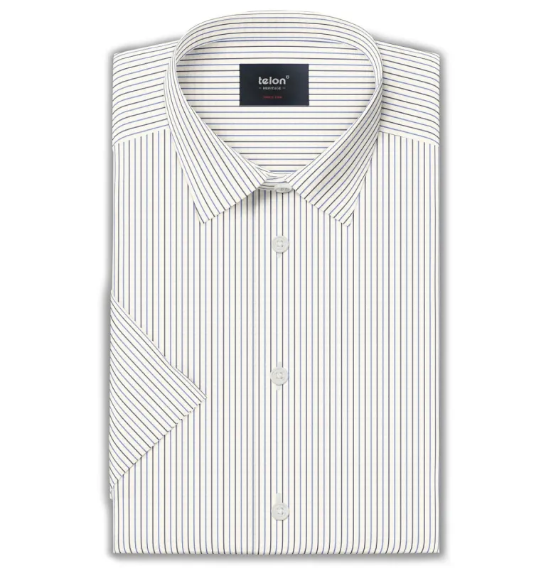 Luxury Pure Cotton - Short Sleeve - Cream with Navy and Black Stripe sold by Airthreads