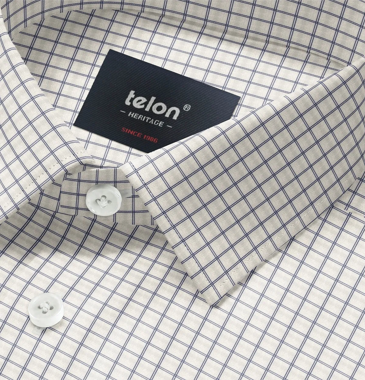 Luxury Pure Cotton - Short Sleeve - Cream and Navy Double Grid sold by Airthreads product image thumbnail 2