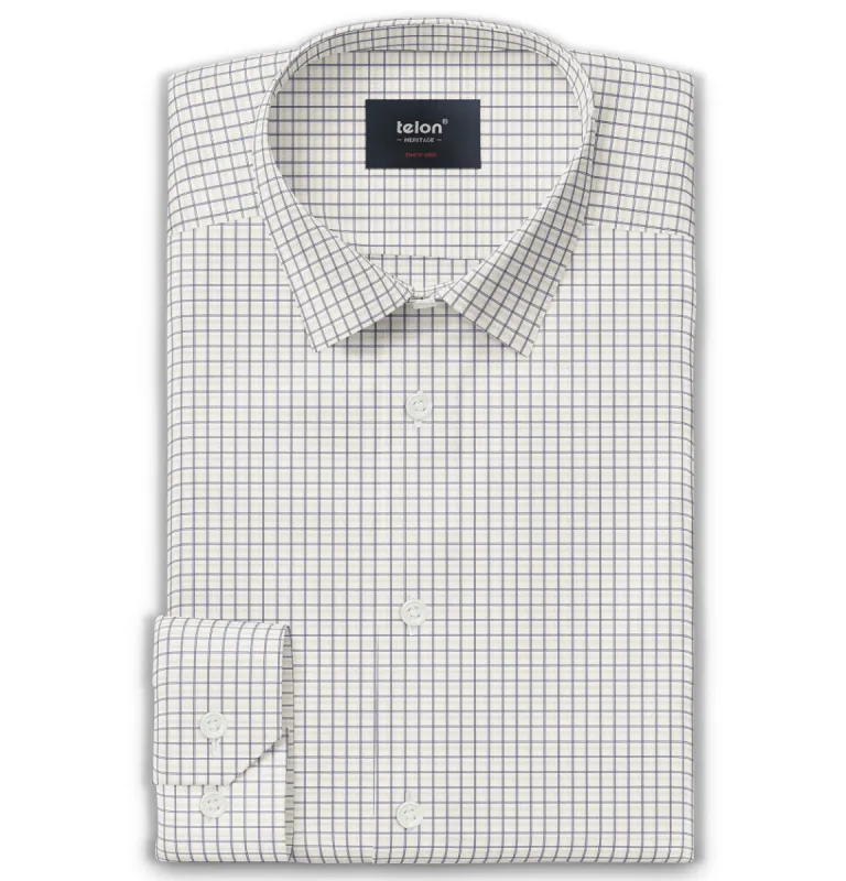 Luxury Pure Cotton - Long Sleeve - Cream and Navy Double Grid sold by Airthreads