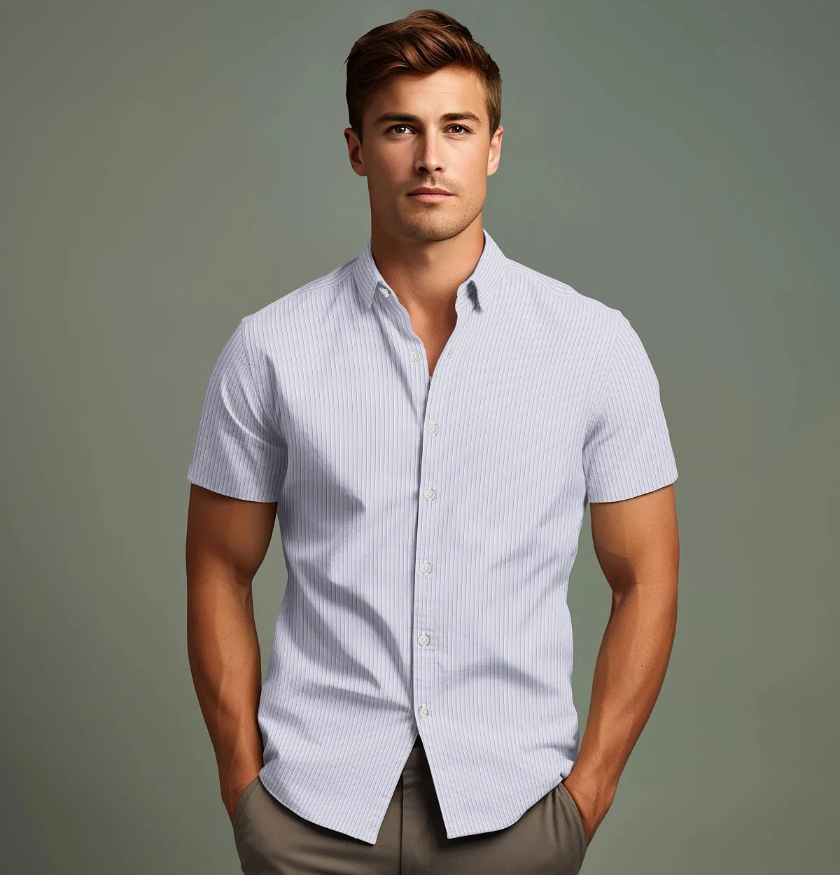 Luxury Wrinkle-Resistant - Short Sleeve - Lavender Breeze Stripe sold by Airthreads product image thumbnail 3