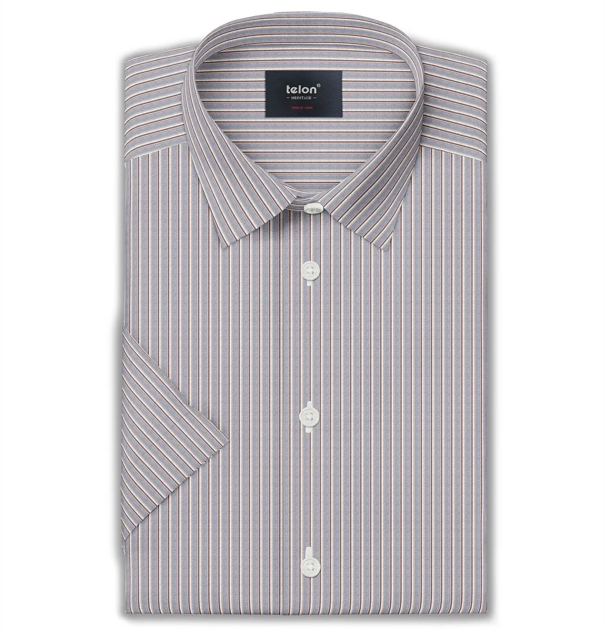 Luxury Wrinkle-Resistant - Short Sleeve - Gray and Mahogany Stripe sold by Airthreads