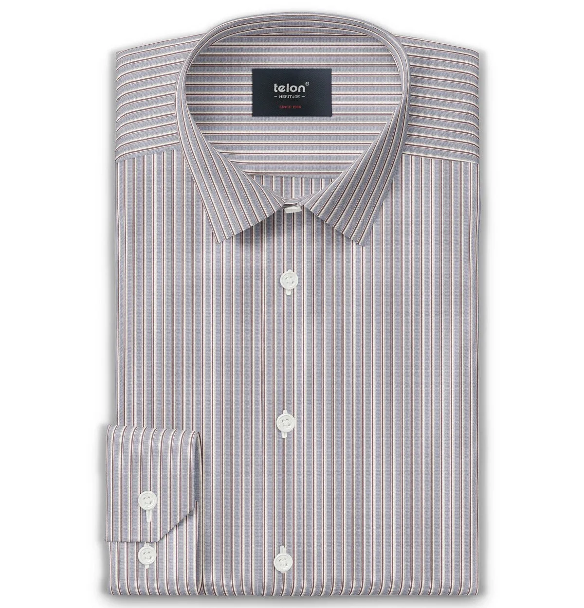 Luxury Wrinkle-Resistant - Long Sleeve - Gray and Mahogany Stripe sold by Airthreads