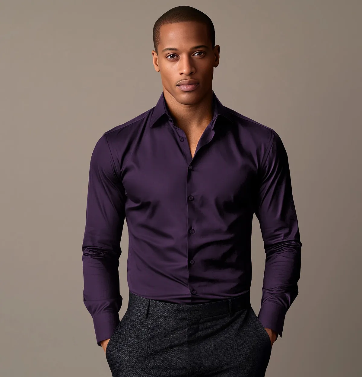 Wrinkle-Resistant - Cotton-Lycra - Long Sleeve - Deep Plum sold by Airthreads product image thumbnail 4