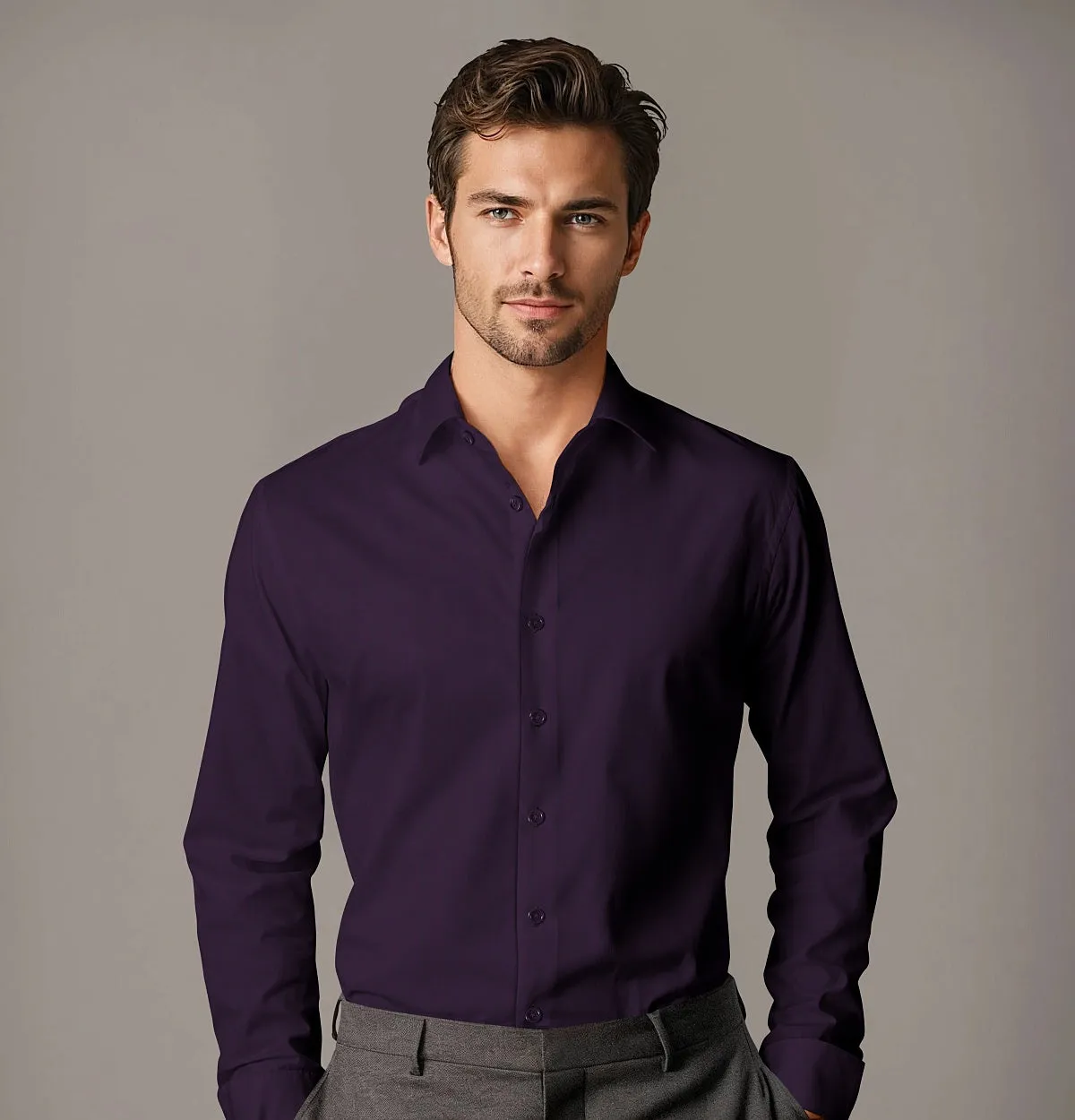 Wrinkle-Resistant - Cotton-Lycra - Long Sleeve - Deep Plum sold by Airthreads product image thumbnail 5