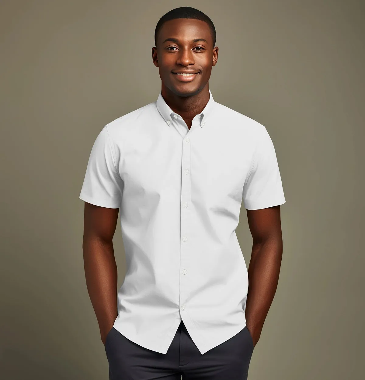 Wrinkle-resistant - Button-Down - Cotton-Lycra Shirt - Short Sleeve - White sold by Airthreads product image thumbnail 3