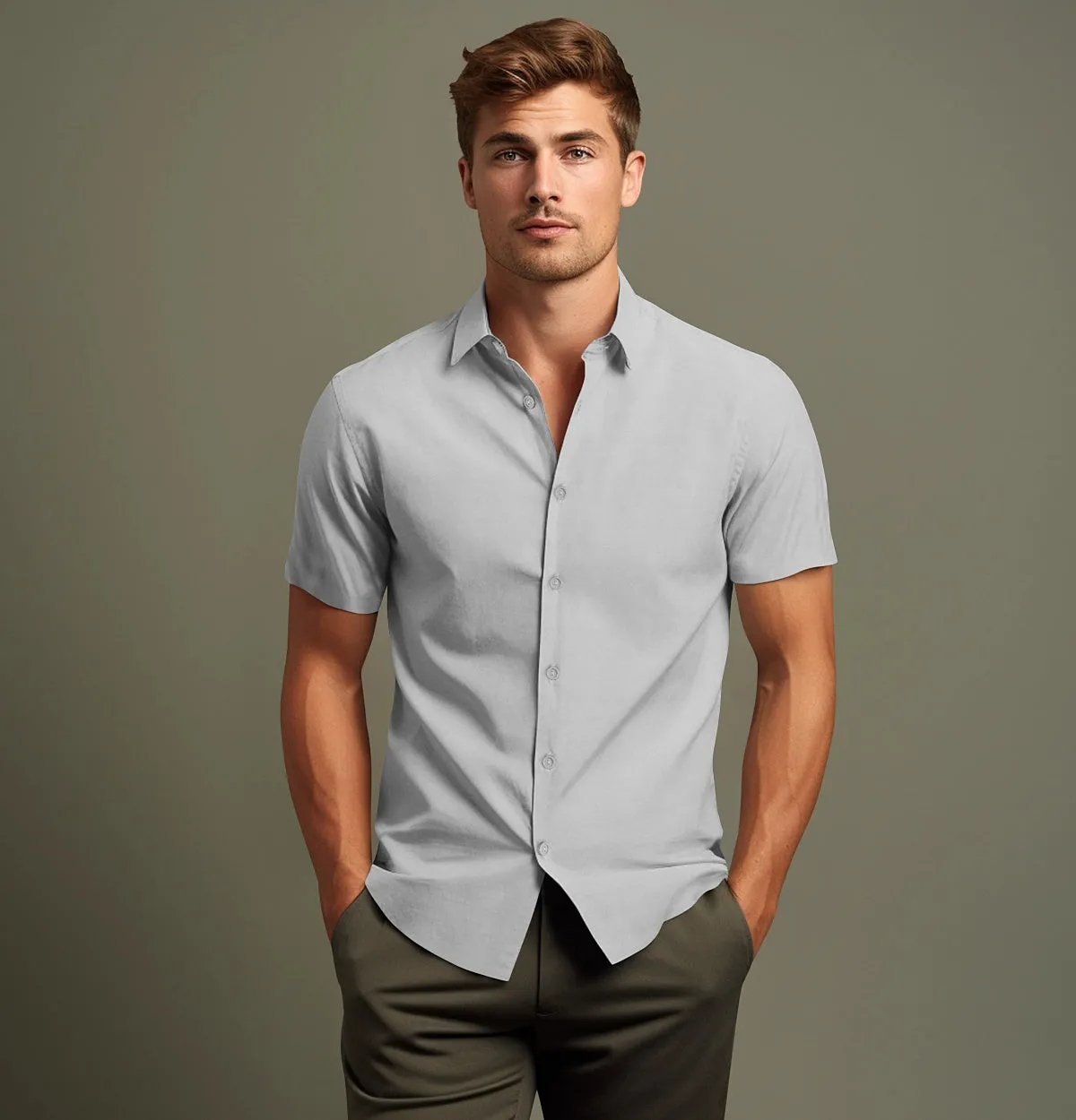 Wrinkle-Resistant - Cotton-Lycra - Short Sleeve - Light Gray sold by Airthreads product image thumbnail 4