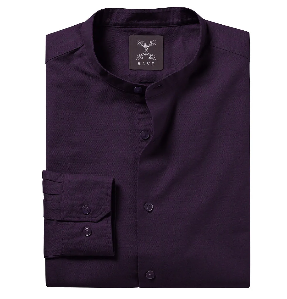 Wrinkle-Resistant - Band Collar - Long Sleeve - Deep Plum sold by Airthreads