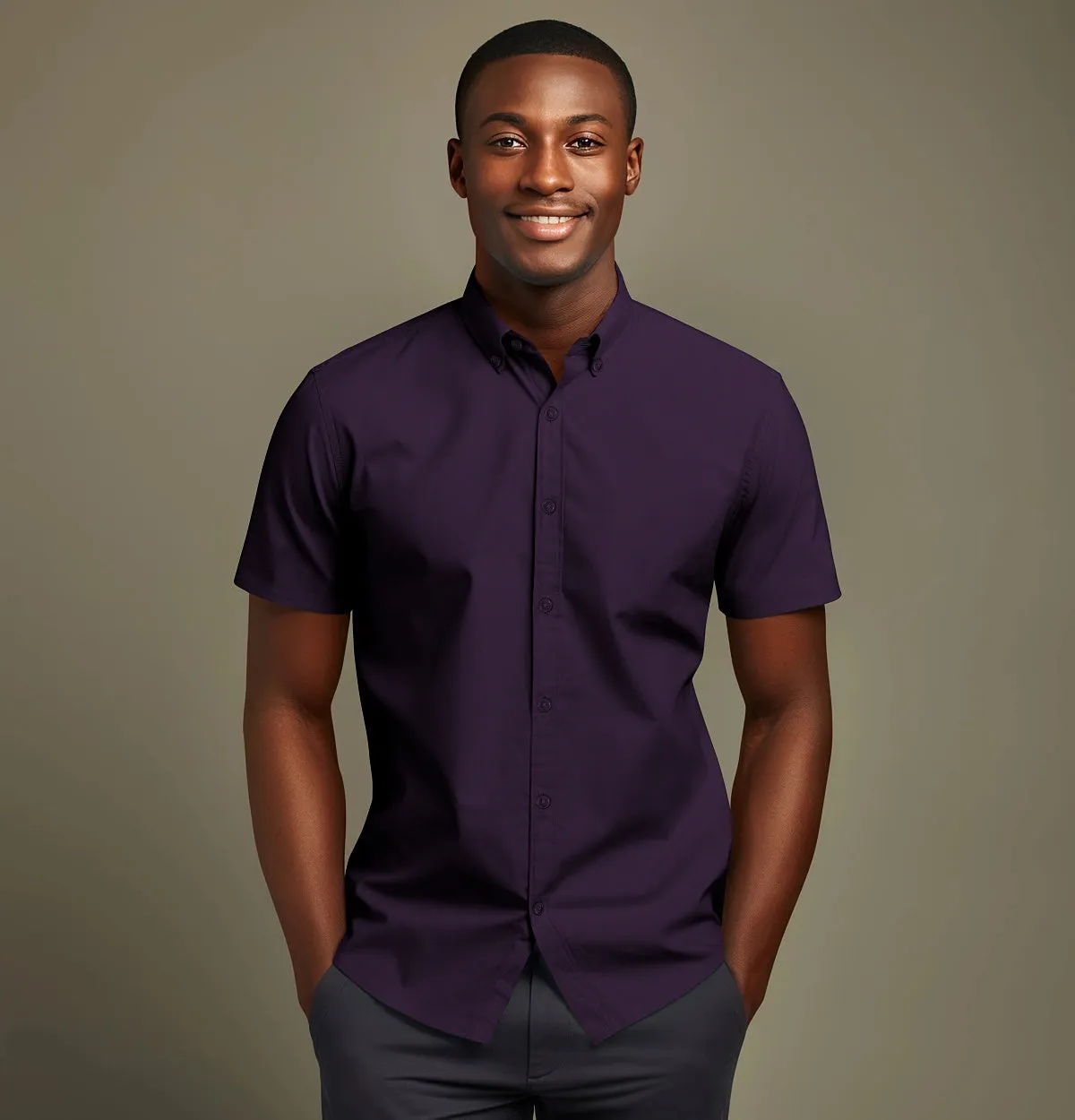 Wrinkle-Resistant Cotton-Lycra Button-Down Short Sleeve - Deep Plum sold by Airthreads product image thumbnail 3