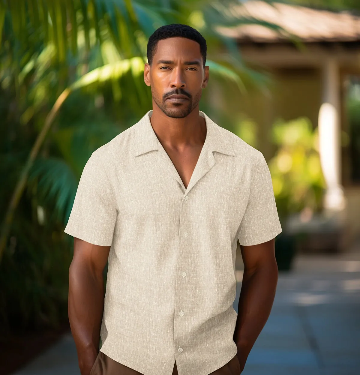 Pure Linen - Camp Collar - Short Sleeve - Beige sold by Airthreads product image thumbnail 3