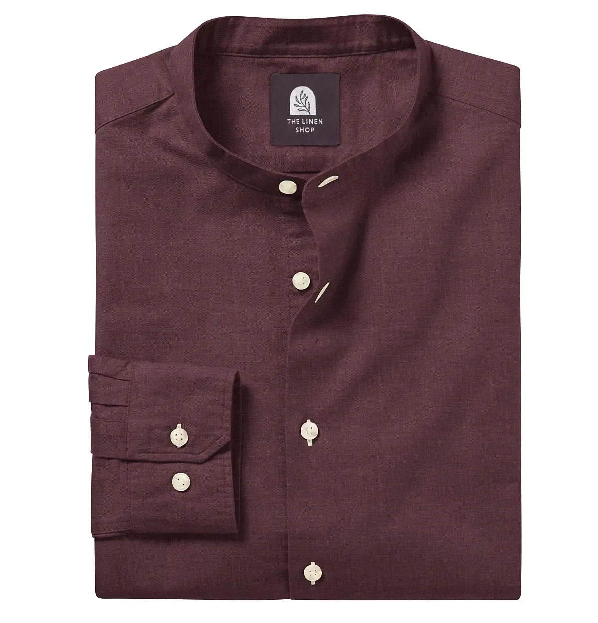 Pure Linen - Band Collar - Long Sleeve - Maroon sold by Airthreads