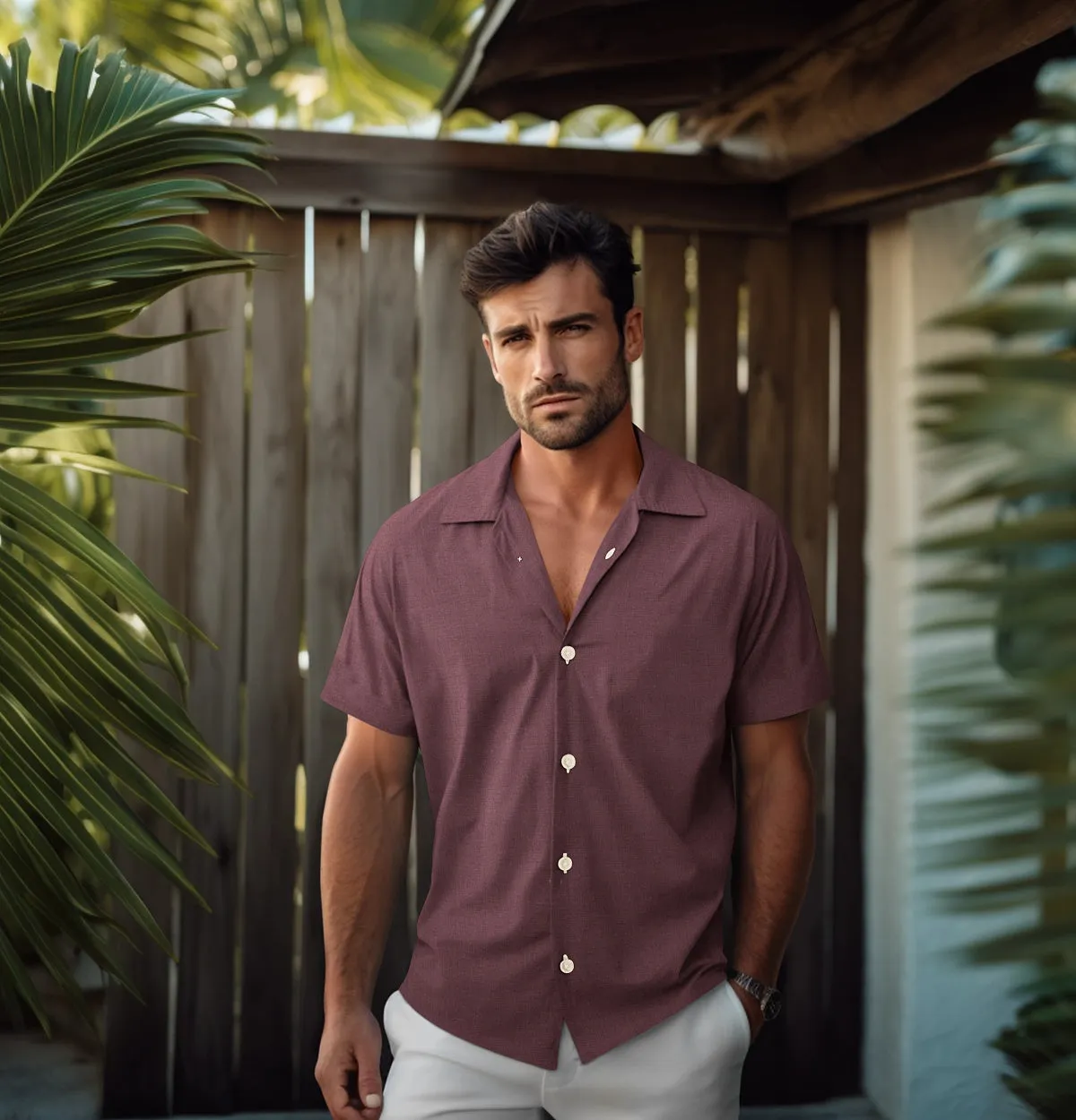 Pure Linen - Camp Collar - Short Sleeve - Maroon sold by Airthreads product image thumbnail 3