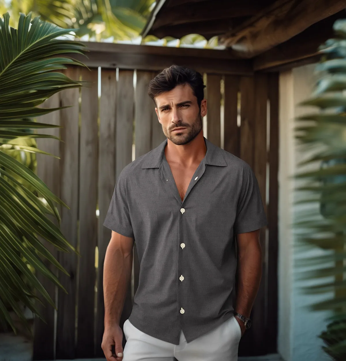 Pure Linen - Camp Collar - Short Sleeve - Gray sold by Airthreads product image thumbnail 3