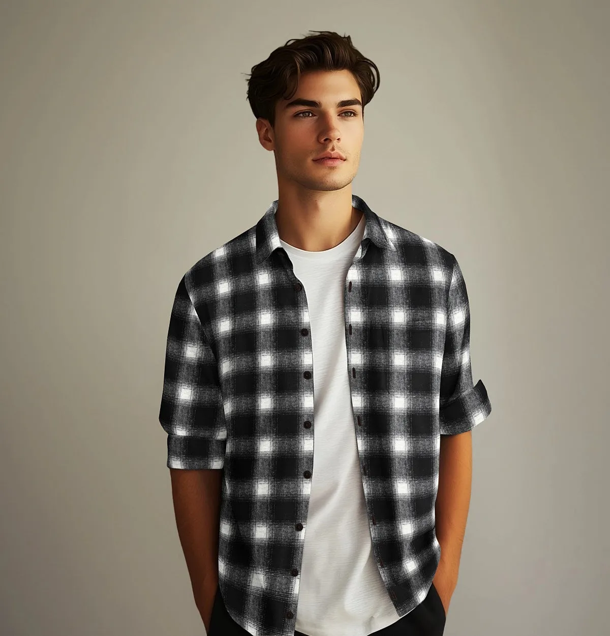 Everyday Flannel - Long Sleeve - Black & White Plaid sold by Airthreads product image thumbnail 4
