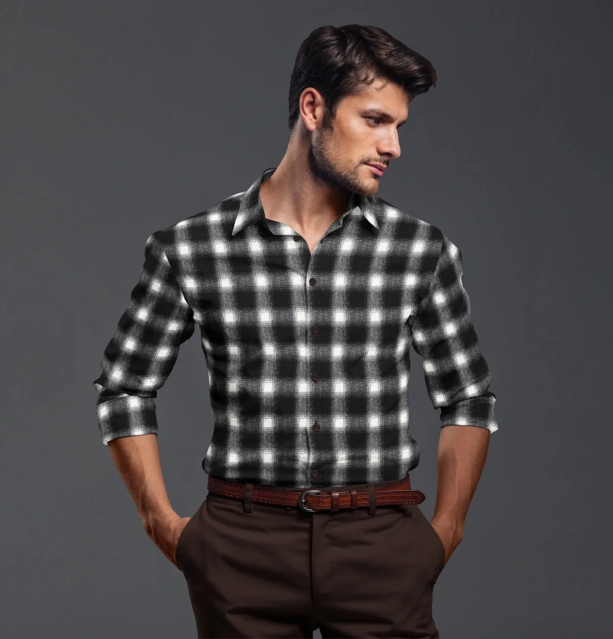 Everyday Flannel - Long Sleeve - Black & White Plaid sold by Airthreads product image thumbnail 3