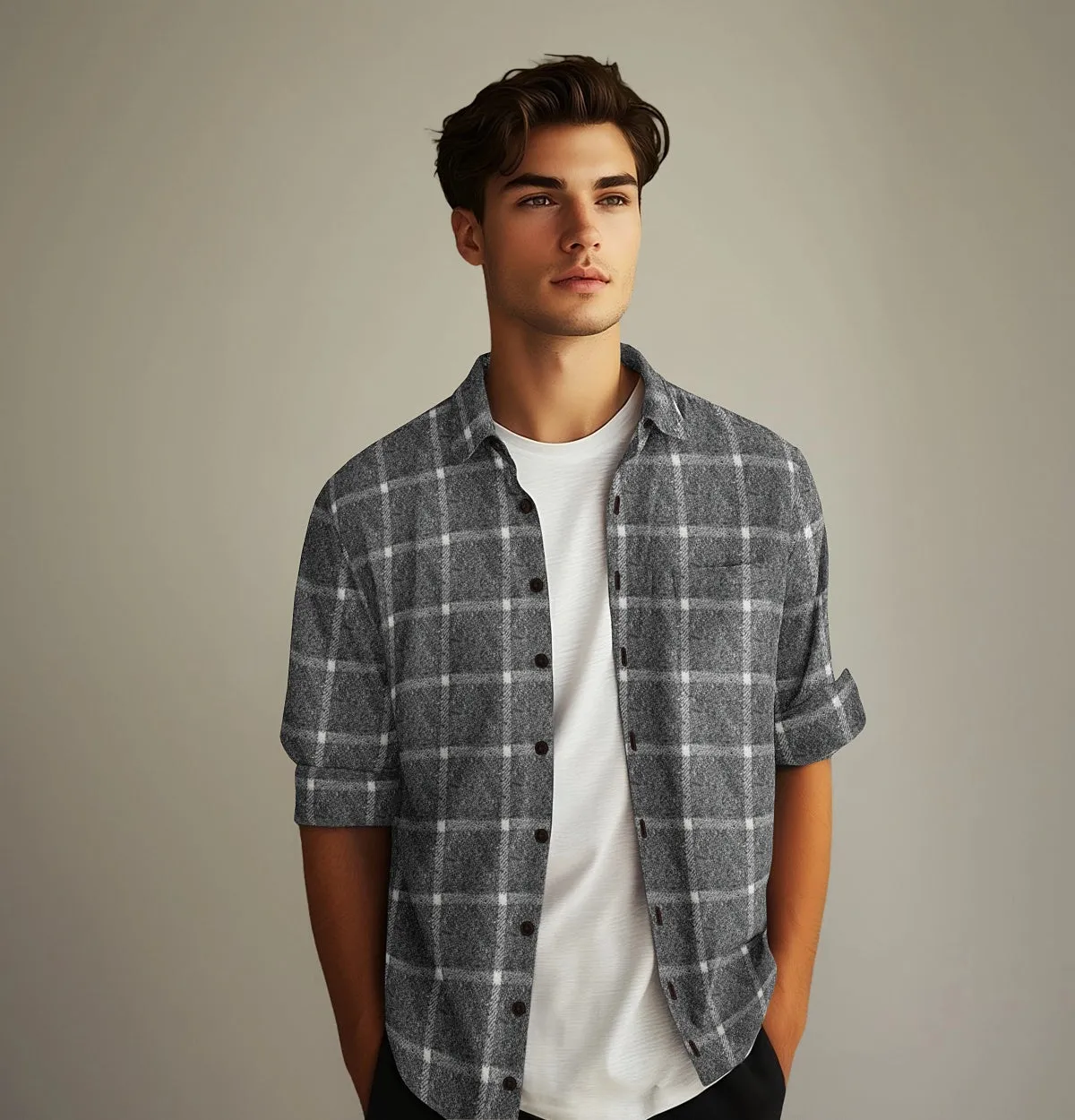 Everyday Flannel - Long Sleeve - Snowy Black Plaid sold by Airthreads product image thumbnail 3