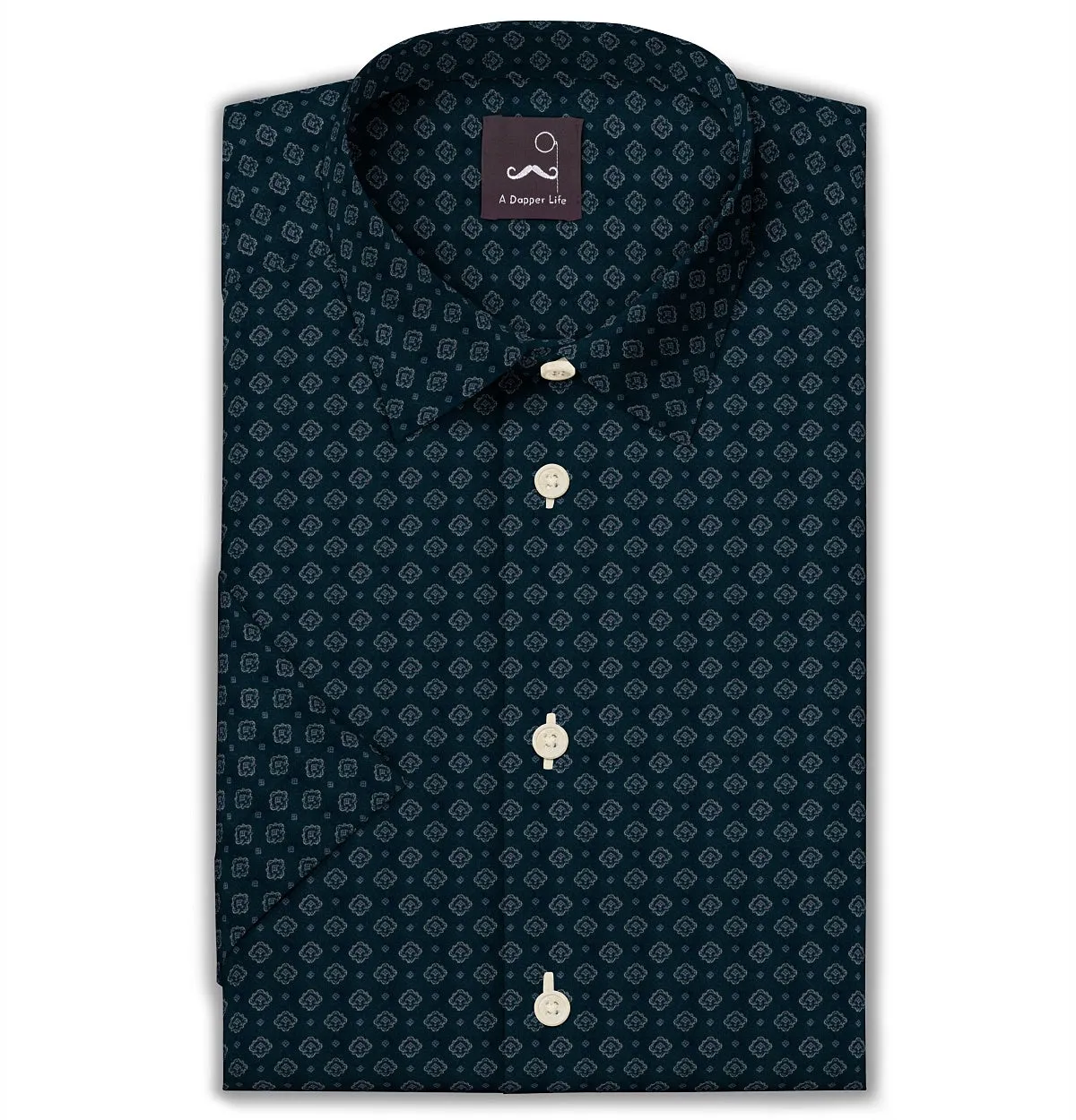 Pure Cotton - Semi-Spread Collar - Short Sleeve - Teal Heritage sold by Airthreads