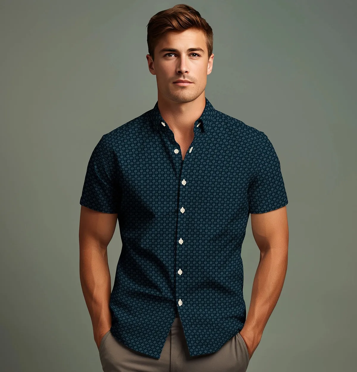 Pure Cotton - Semi-Spread Collar - Short Sleeve - Teal Heritage sold by Airthreads product image thumbnail 4