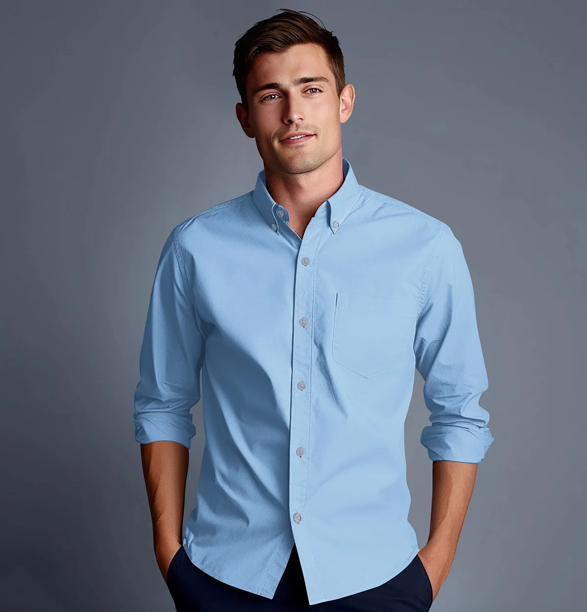 Wrinkle Resistant Oxford - Button-Down Collar - Long Sleeve - Sky Blue sold by Airthreads product image thumbnail 3