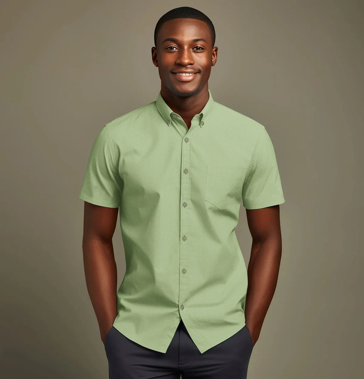Wrinke Resistant Oxford - Button-Down Collar - Short Sleeve - Leaf Green sold by Airthreads product image thumbnail 3