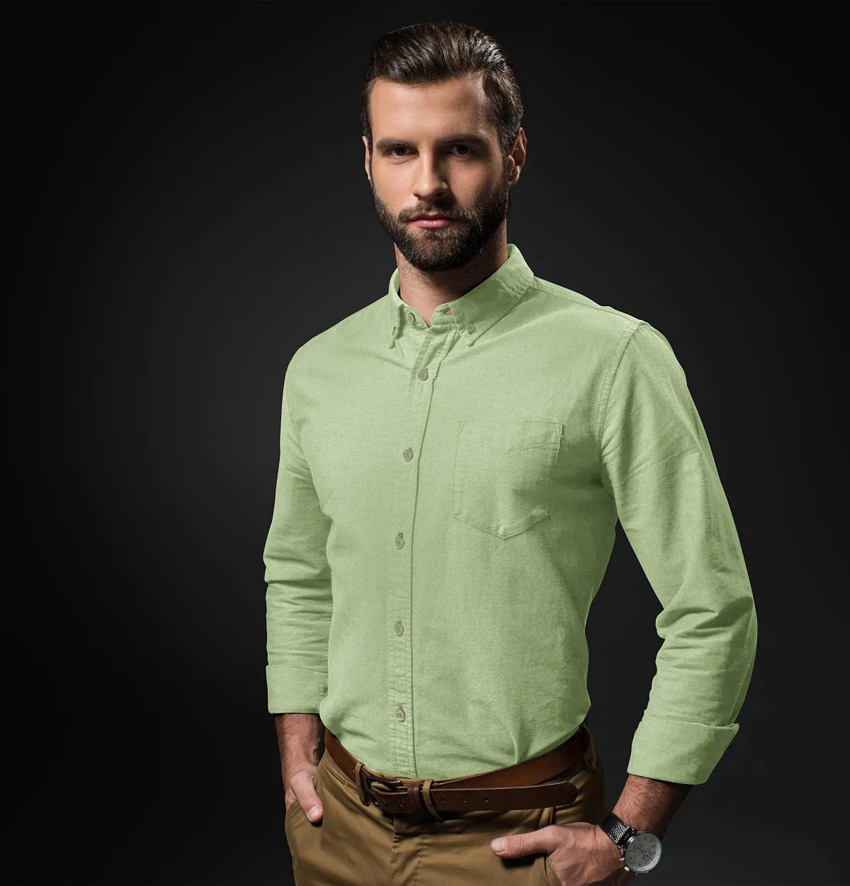 Wrinke Resistant Oxford - Button-Down Collar - Long Sleeve - Leaf Green sold by Airthreads product image thumbnail 4