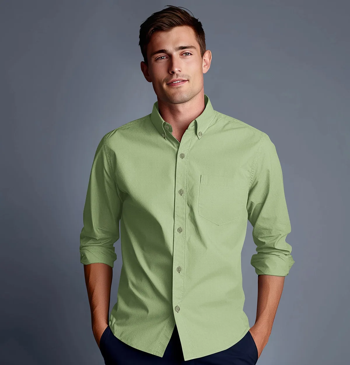 Wrinke Resistant Oxford - Button-Down Collar - Long Sleeve - Leaf Green sold by Airthreads product image thumbnail 3