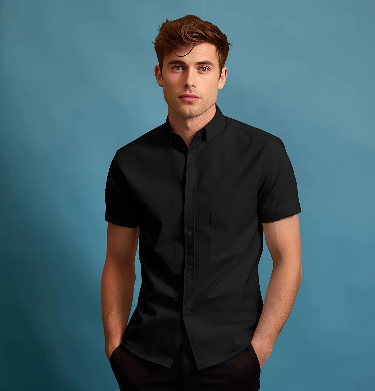 Wrinke Resistant Oxford - Button-Down Collar - Short Sleeve - Black sold by Airthreads product image thumbnail 3