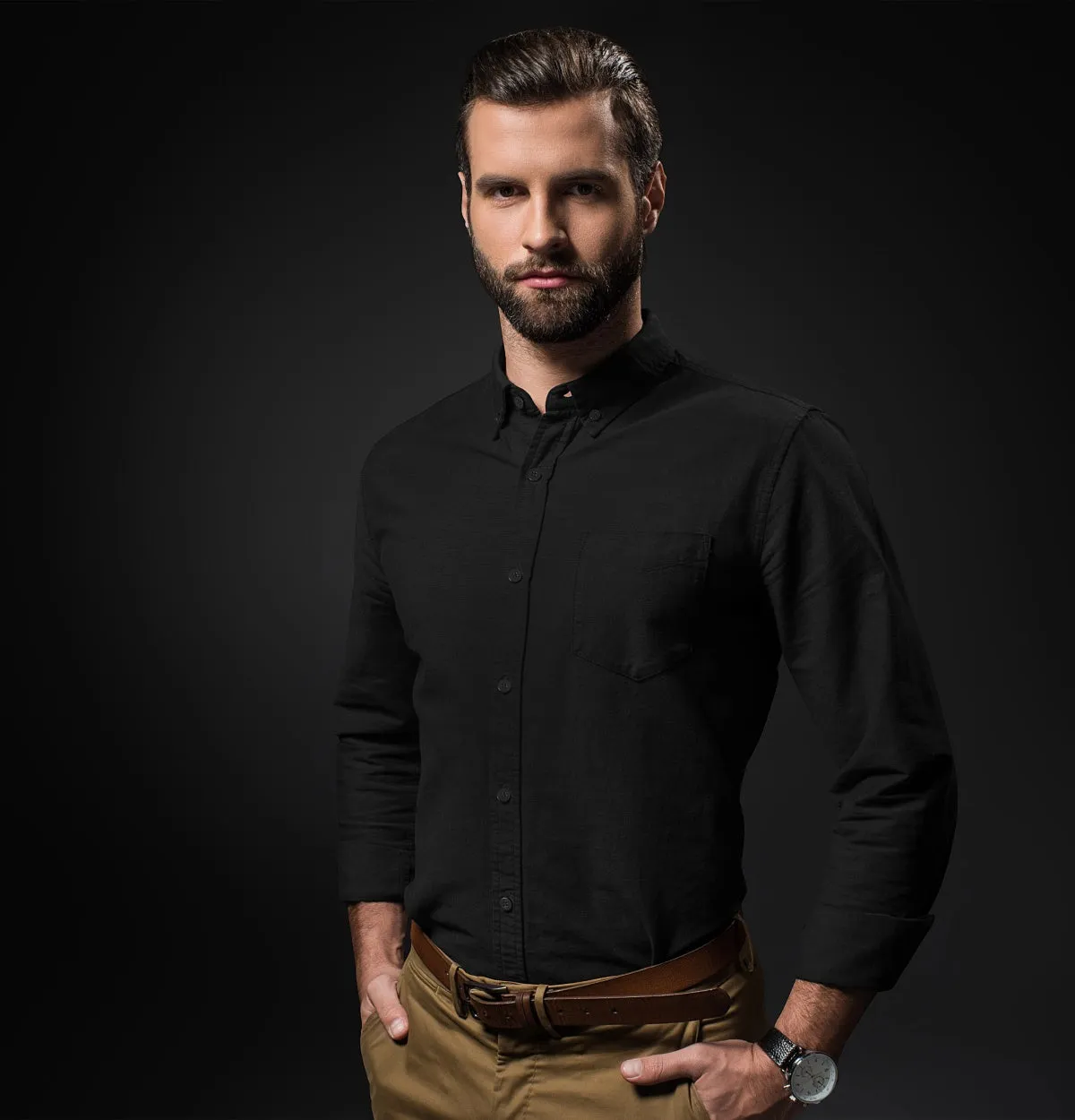 Wrinke Resistant Oxford - Button-Down Collar - Long Sleeve - Black sold by Airthreads product image thumbnail 4