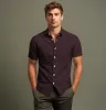Pure Cotton - Semi-Spread Collar - Short Sleeve - Burgundy Maze sold by Airthreads