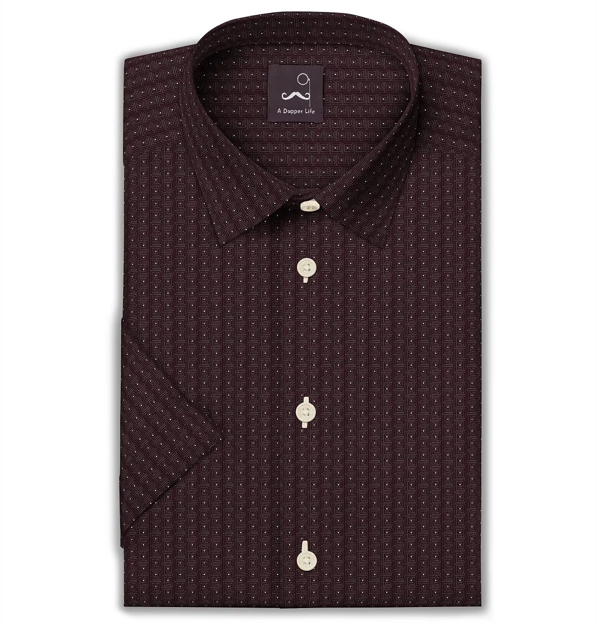 Pure Cotton - Semi-Spread Collar - Short Sleeve - Burgundy Maze sold by Airthreads