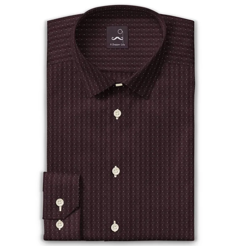 Pure Cotton - Semi-Spread Collar - Long Sleeve - Burgundy Maze sold by Airthreads