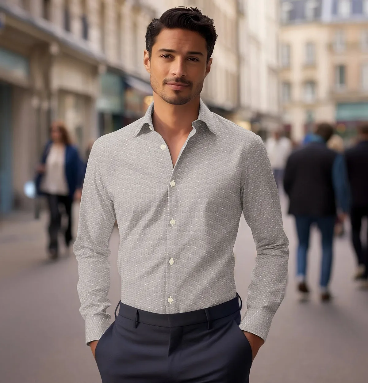 Pure Cotton - Semi-Spread Collar - Long Sleeve - Light Gray Maze sold by Airthreads product image thumbnail 3