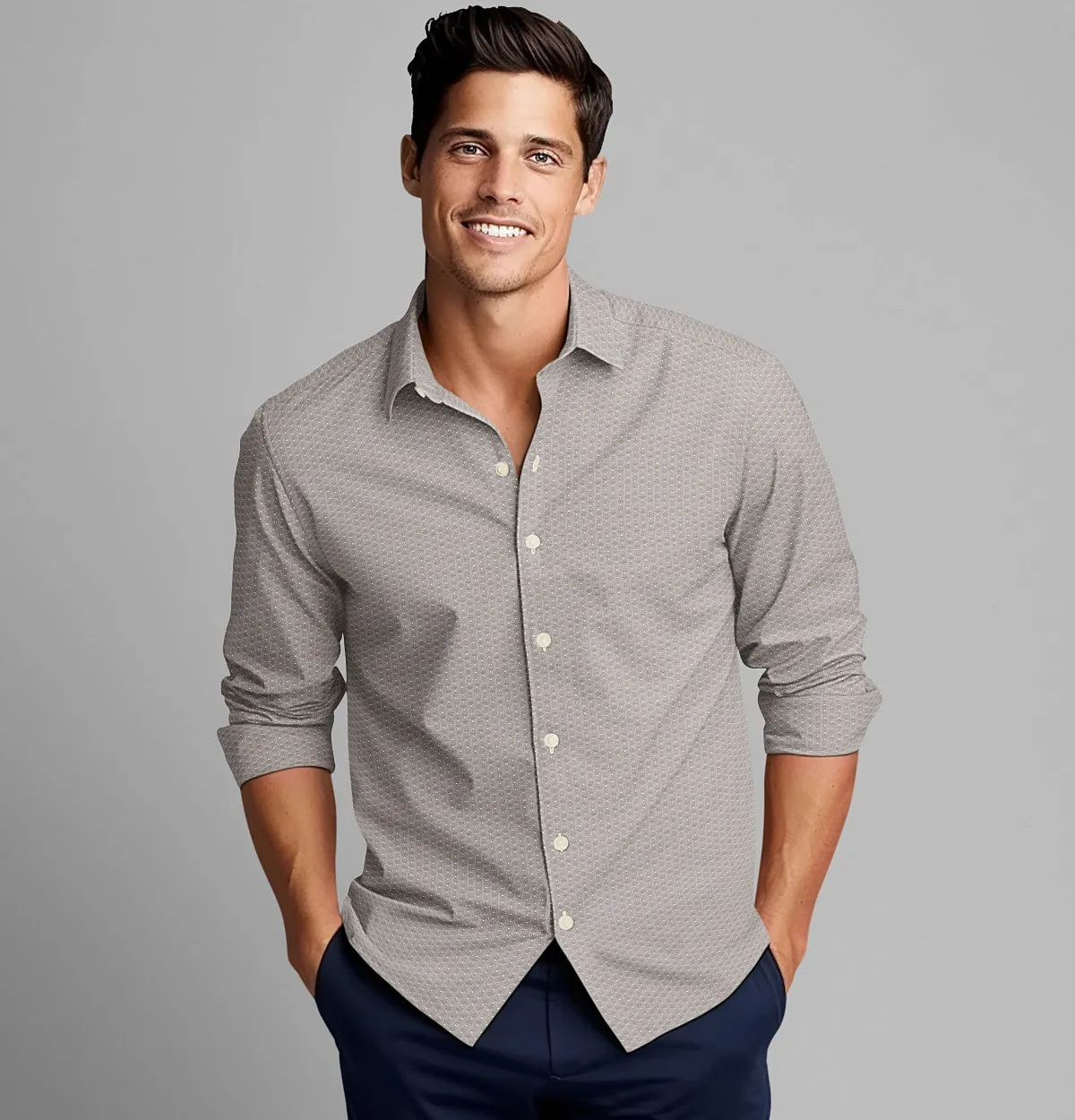 Pure Cotton - Semi-Spread Collar - Long Sleeve - Light Gray Maze sold by Airthreads product image thumbnail 4