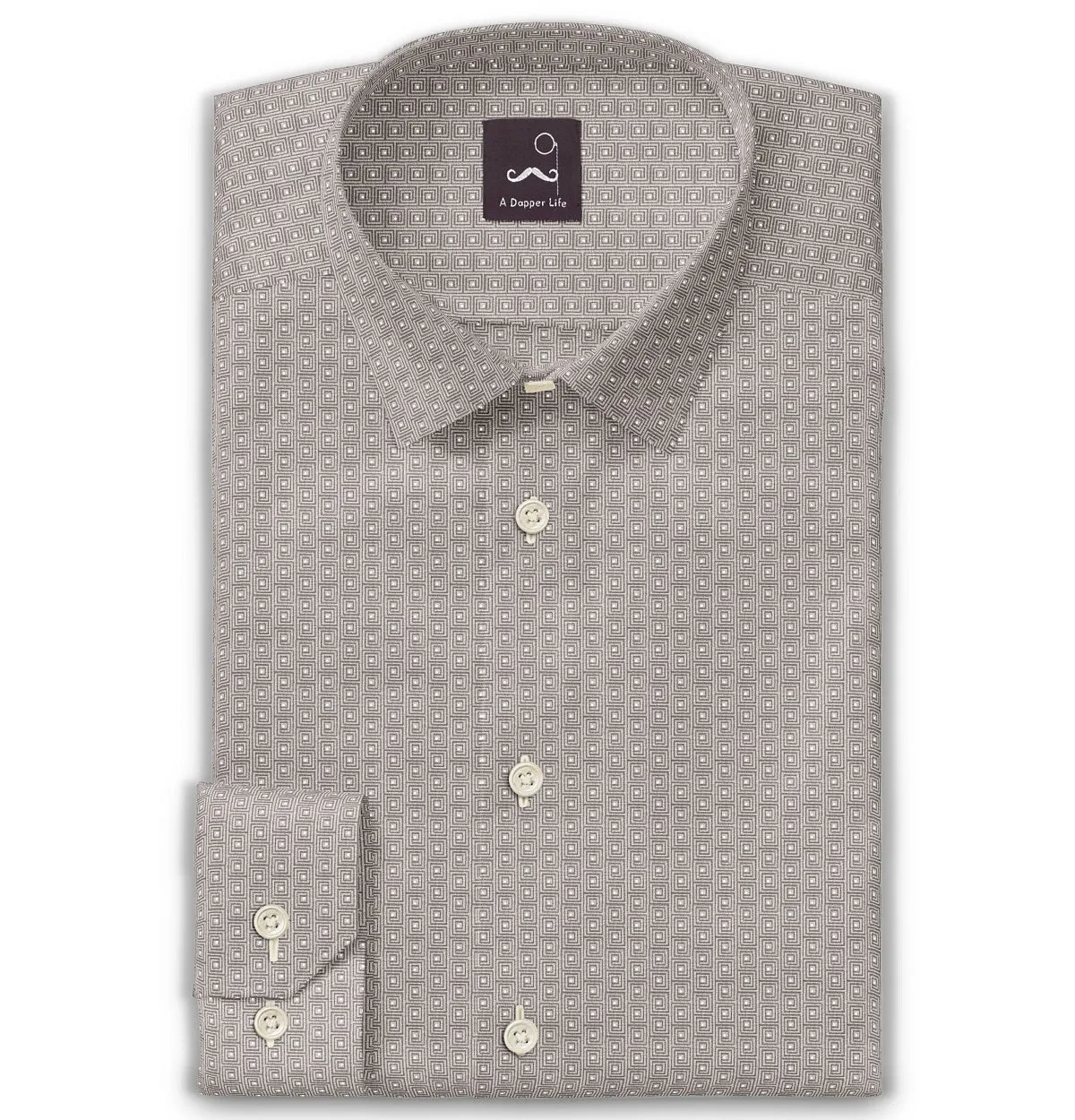 Pure Cotton - Semi-Spread Collar - Long Sleeve - Light Gray Maze sold by Airthreads