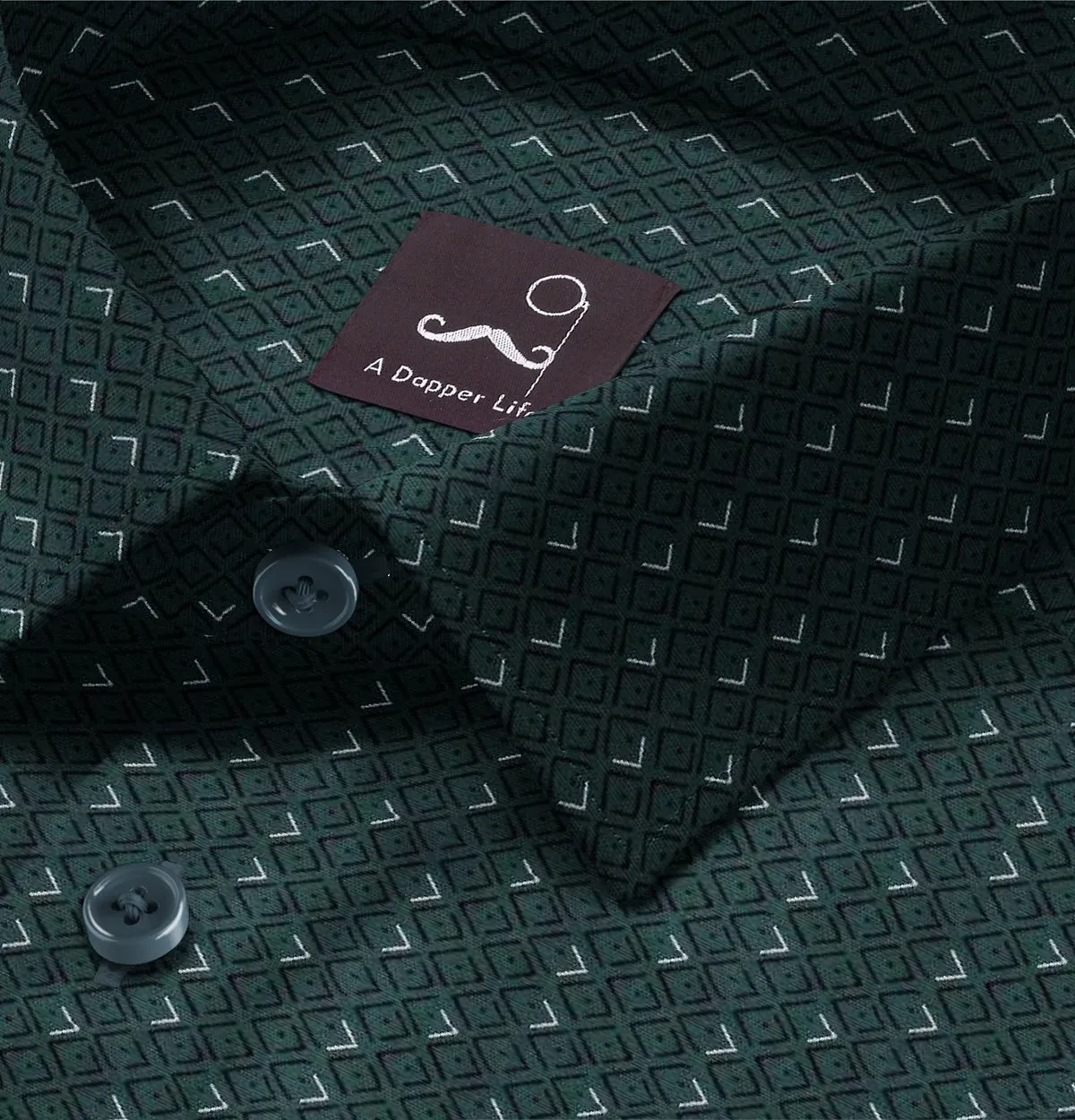 Pure Cotton - Semi-Spread Collar - Short Sleeve - Green Diamond Lattice sold by Airthreads product image thumbnail 2