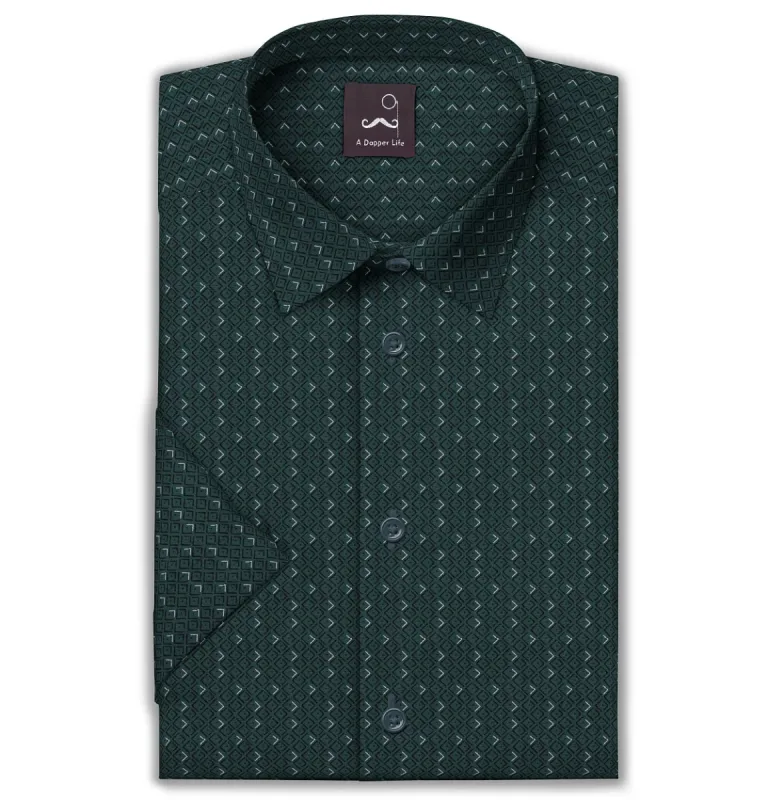 Pure Cotton - Semi-Spread Collar - Short Sleeve - Green Diamond Lattice sold by Airthreads