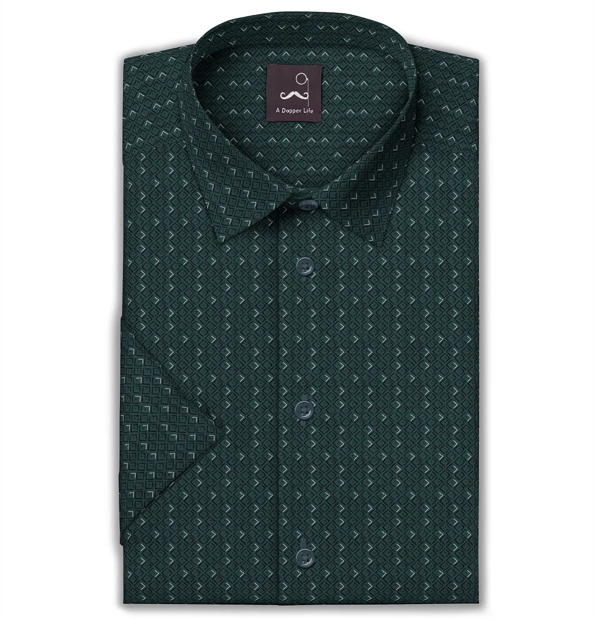 Pure Cotton - Semi-Spread Collar - Short Sleeve - Green Diamond Lattice sold by Airthreads