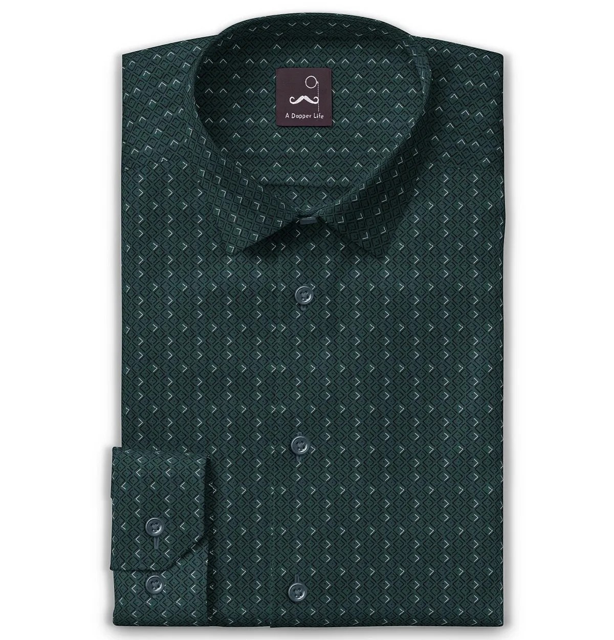 Pure Cotton - Semi-Spread Collar - Long Sleeve - Green Diamond Lattice sold by Airthreads