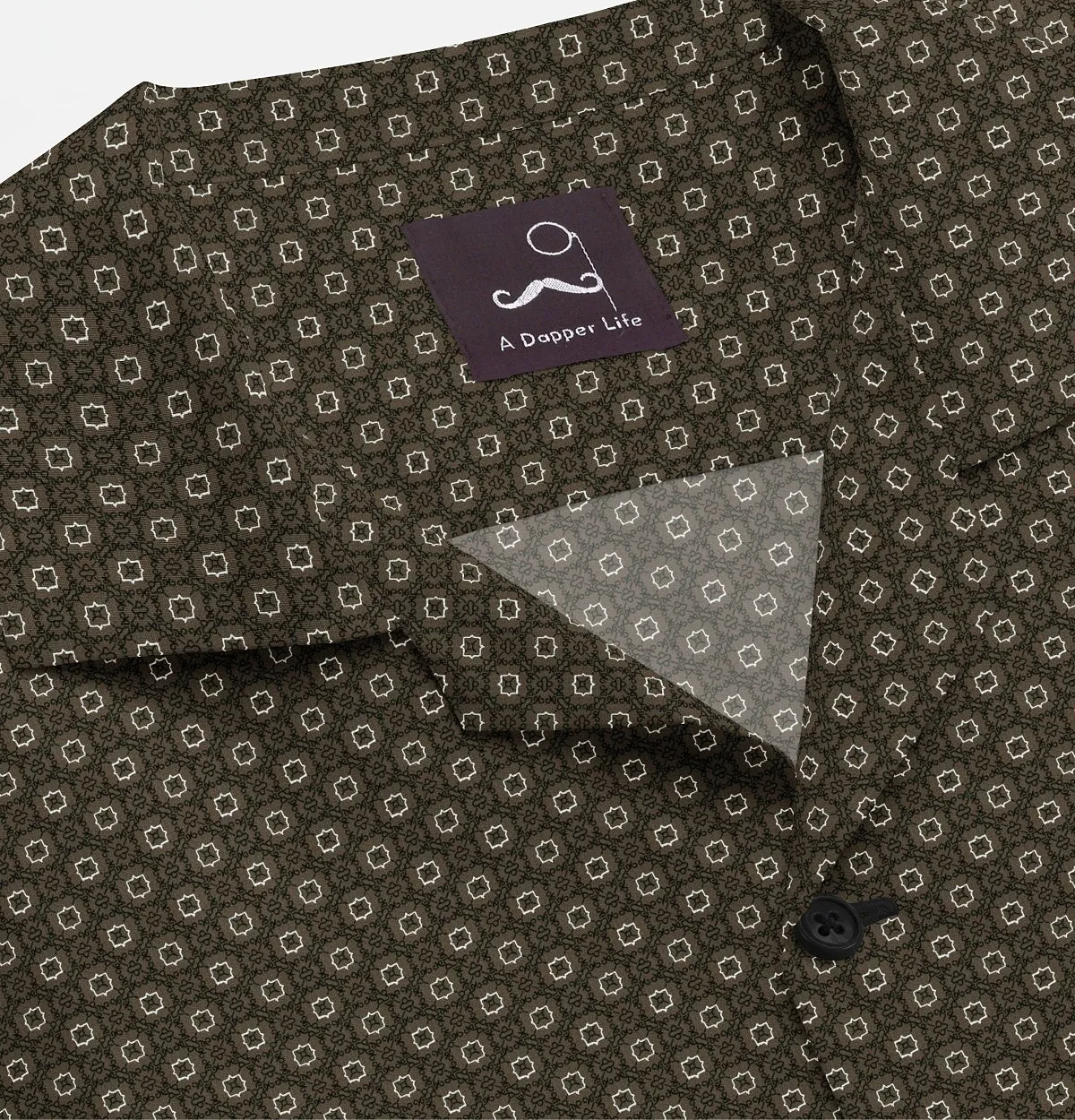 Pure Cotton - Camp Collar - Short Sleeve - Olive Floral Maze sold by Airthreads product image thumbnail 2