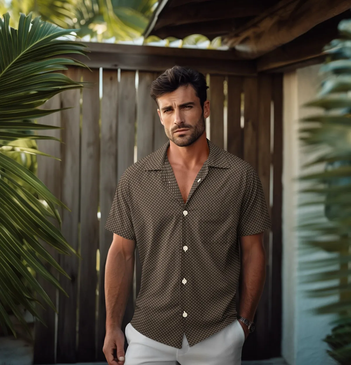 Pure Cotton - Camp Collar - Short Sleeve - Olive Floral Maze sold by Airthreads product image thumbnail 3